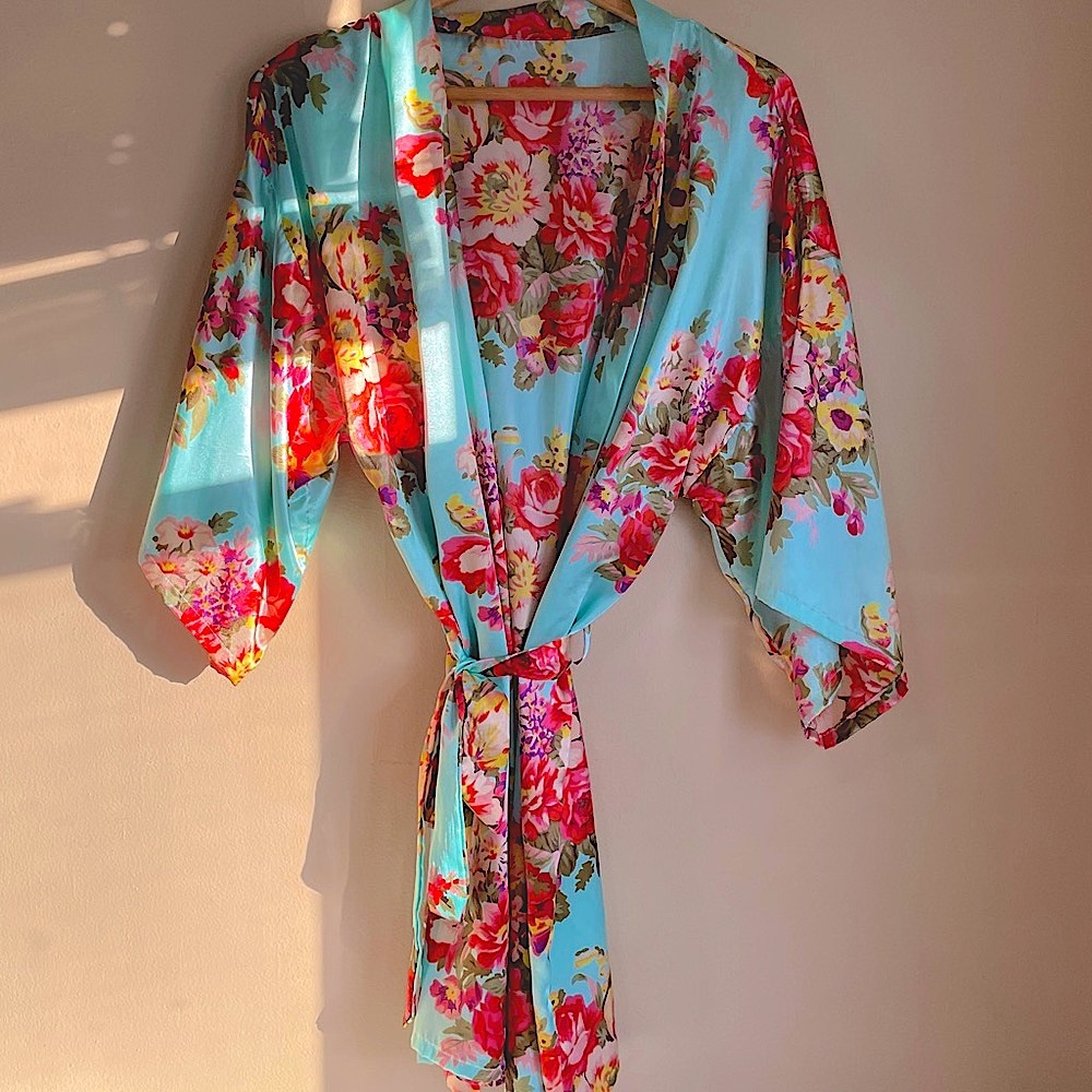 Floral silky vibrant robe | sexy | spring | teal